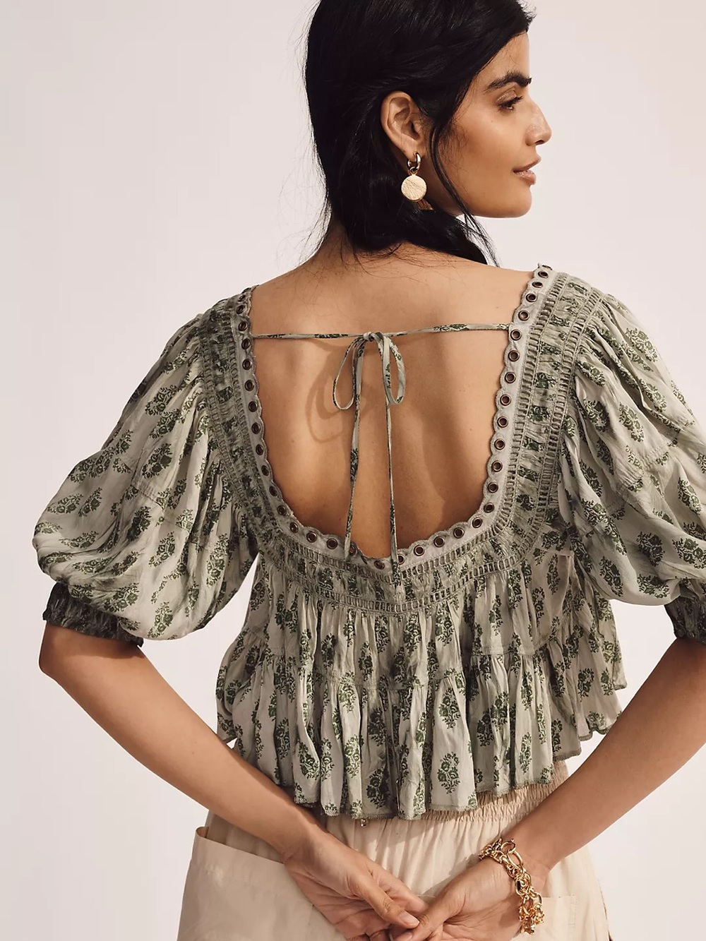 Pilcro Short-Sleeve Crop Babydoll Blouse - Picture 2 of 6